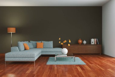 modern oturma odası iç tasarım beton duvar ile