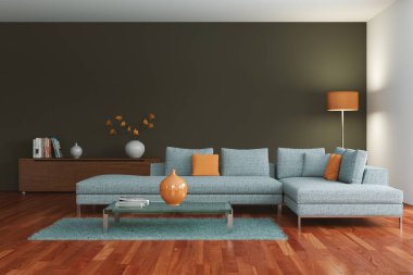 modern oturma odası iç tasarım beton duvar ile