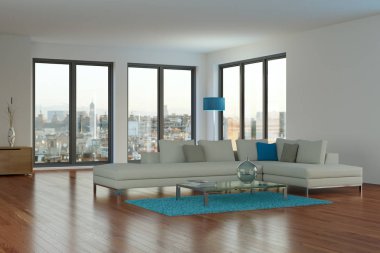 modern oturma odası iç tasarım beton duvar ile