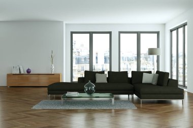 modern oturma odası iç tasarım beton duvar ile