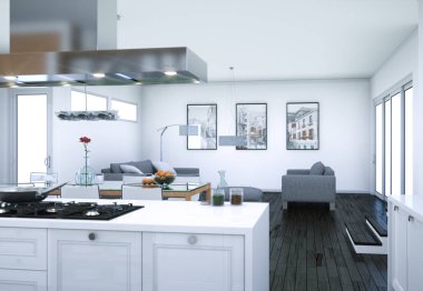 Beyaz modern mutfak dekorasyon illüstrasyon