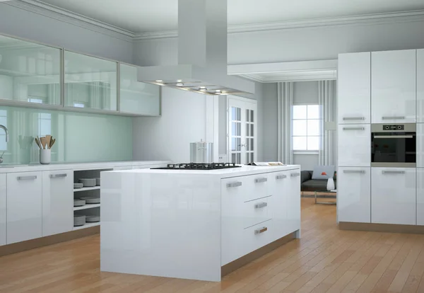 Bianco cucina moderna interior design illustrazione — Foto Stock