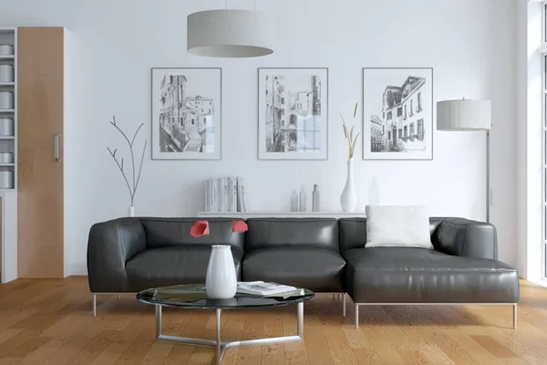 Modern beyaz oturma odası iç tasarım