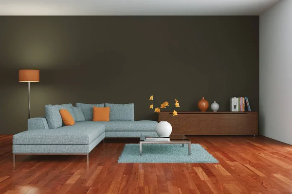 Moderno diseño interior de la sala de estar con pared de hormigón — Foto de Stock