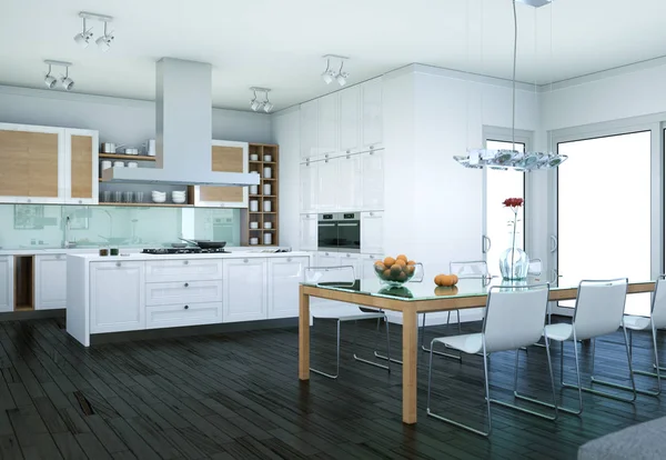 Ilustrasi desain interior dapur modern putih — Stok Foto