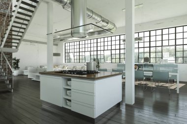 Beyaz modern mutfak dekorasyon illüstrasyon