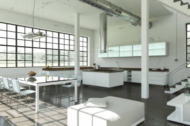 Beyaz modern mutfak dekorasyon illüstrasyon