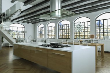 Beyaz modern mutfak dekorasyon illüstrasyon