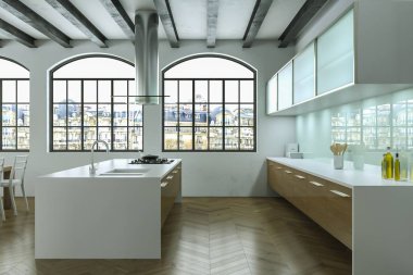 Beyaz modern mutfak dekorasyon illüstrasyon