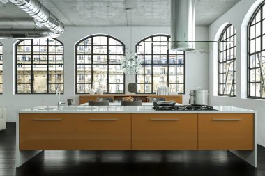 Beyaz modern mutfak dekorasyon illüstrasyon