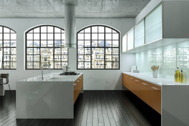 Beyaz modern mutfak dekorasyon illüstrasyon