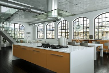 Beyaz modern mutfak dekorasyon illüstrasyon