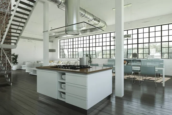 Beyaz modern mutfak dekorasyon illüstrasyon