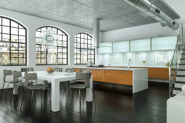 Weiß moderne Küche Interior Design Illustration — Stockfoto