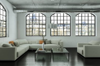 Modern beyaz oturma odası iç tasarım