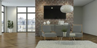 Modern beyaz oturma odası iç tasarım