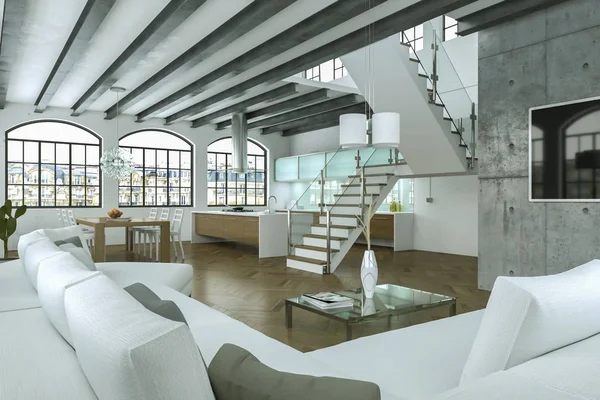 Moderne salon blanc design intérieur — Photo