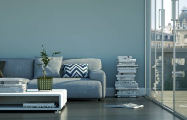 Gri kanepe ve tablo ile parlak Oda