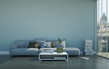 Gri kanepe ve tablo ile parlak Oda