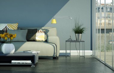 Gri kanepe ve tablo ile parlak Oda