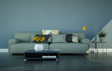 Gri kanepe ve tablo ile parlak Oda