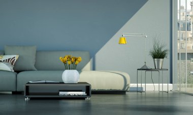 Gri kanepe ve tablo ile parlak Oda