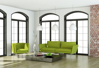 Yeşil kanepe ve tablo ile parlak Oda