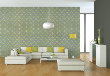 Beyaz kanepe ve tablo ile parlak Oda