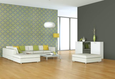 Beyaz kanepe ve tablo ile parlak Oda