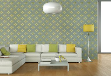 Beyaz kanepe ve tablo ile parlak Oda