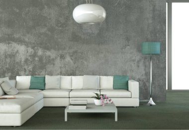 Beyaz kanepe ve tablo ile parlak Oda