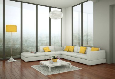 Beyaz kanepe ve tablo ile parlak Oda