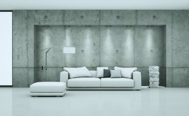 Beyaz kanepe ve cpncrete Duvar ile parlak Oda