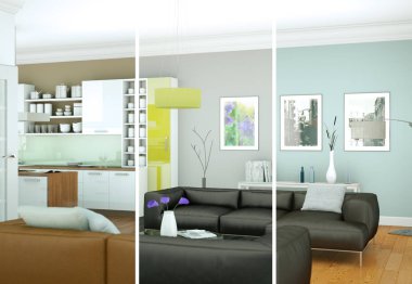 Bölünmüş renk değişimleri modern loft iç tasarım