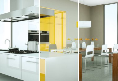 Güzel bir tasarım ile modern bir mutfak bölünmüş renk varyasyonları