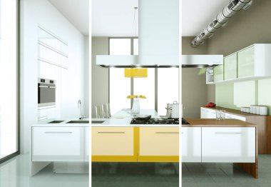 Güzel bir tasarım ile modern bir mutfak bölünmüş renk varyasyonları