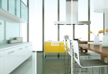 Güzel bir tasarım ile modern bir mutfak bölünmüş renk varyasyonları