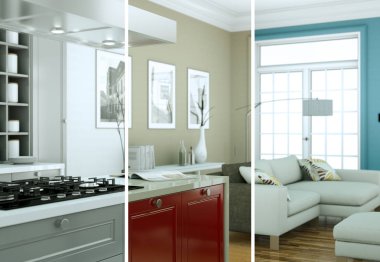 Güzel bir tasarım ile modern bir mutfak bölünmüş renk varyasyonları