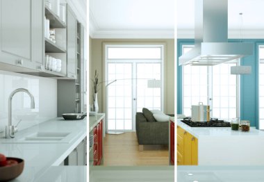 Güzel bir tasarım ile modern bir mutfak bölünmüş renk varyasyonları