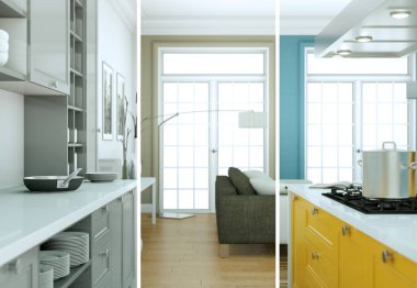 Güzel bir tasarım ile modern bir mutfak bölünmüş renk varyasyonları