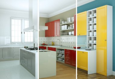 Güzel bir tasarım ile modern bir mutfak bölünmüş renk varyasyonları