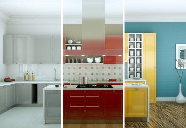 Güzel bir tasarım ile modern bir mutfak bölünmüş renk varyasyonları