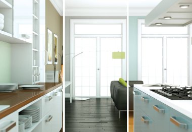 Güzel bir tasarım ile modern bir mutfak bölünmüş renk varyasyonları