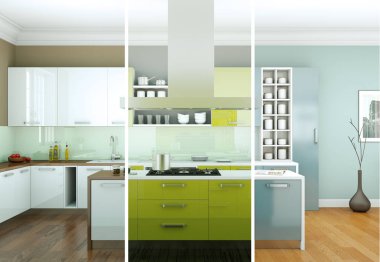 Güzel bir tasarım ile modern bir mutfak bölünmüş renk varyasyonları
