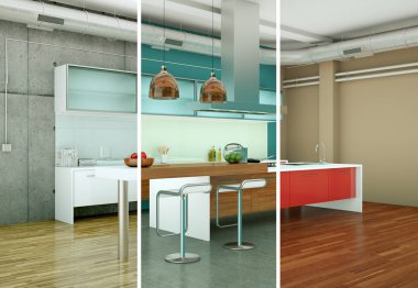 Güzel bir tasarım ile modern bir mutfak bölünmüş renk varyasyonları