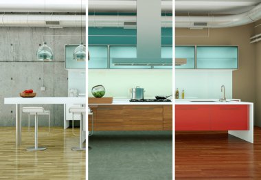 Güzel bir tasarım ile modern bir mutfak bölünmüş renk varyasyonları