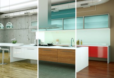 Güzel bir tasarım ile modern bir mutfak bölünmüş renk varyasyonları