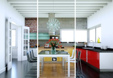 Güzel bir tasarım ile modern bir mutfak bölünmüş renk varyasyonları