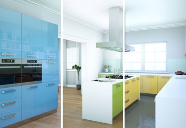 Güzel bir tasarım ile modern bir mutfak bölünmüş renk varyasyonları