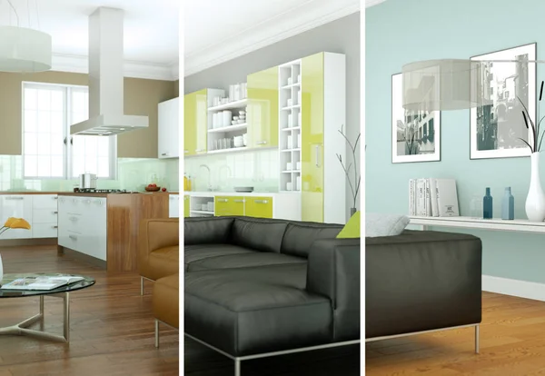 Variaciones de color divididas de un diseño interior loft moderno —  Fotos de Stock